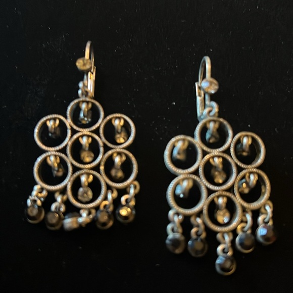 Dangly Black , Silver, & Clear Earrings - Picture 4 of 17